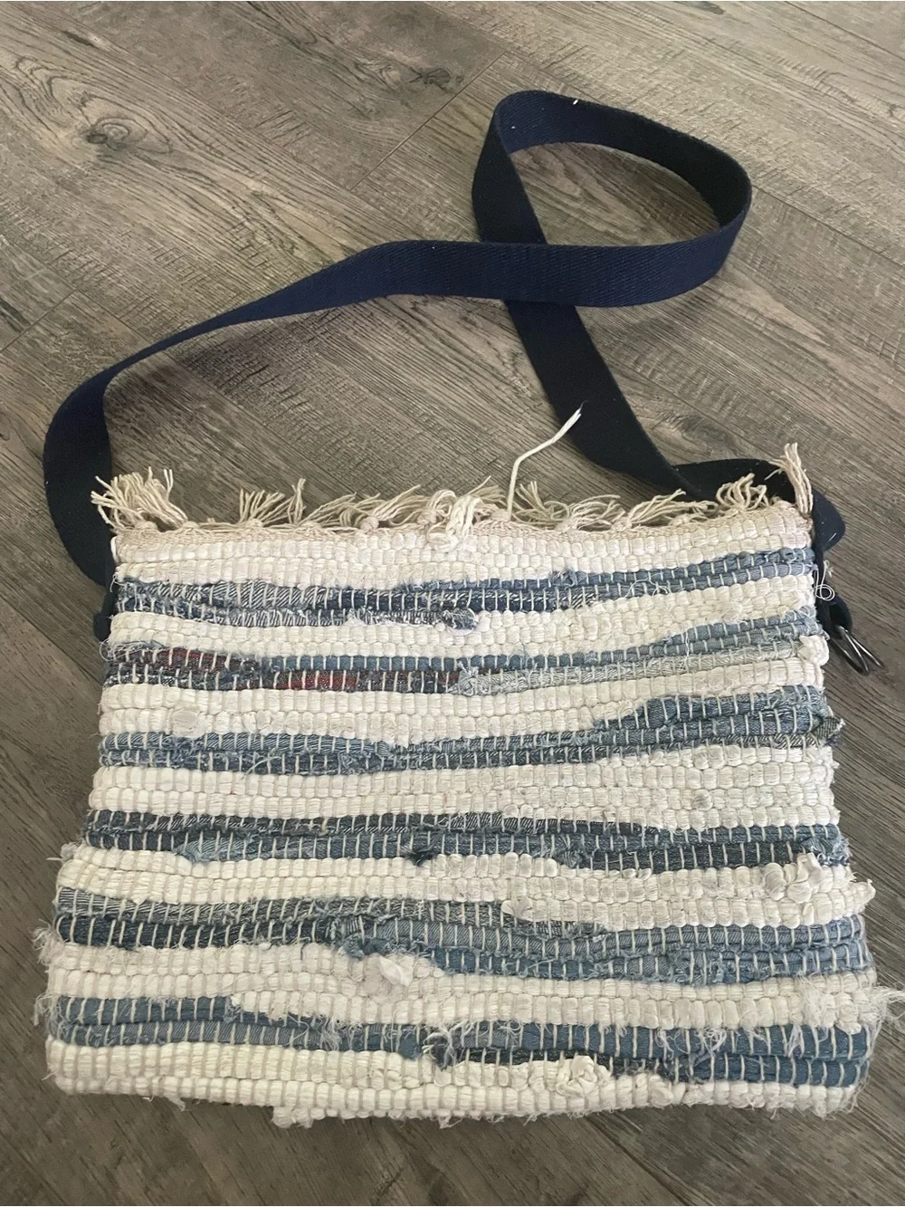 Woven Stripe Crossbody Bag - Navy & White